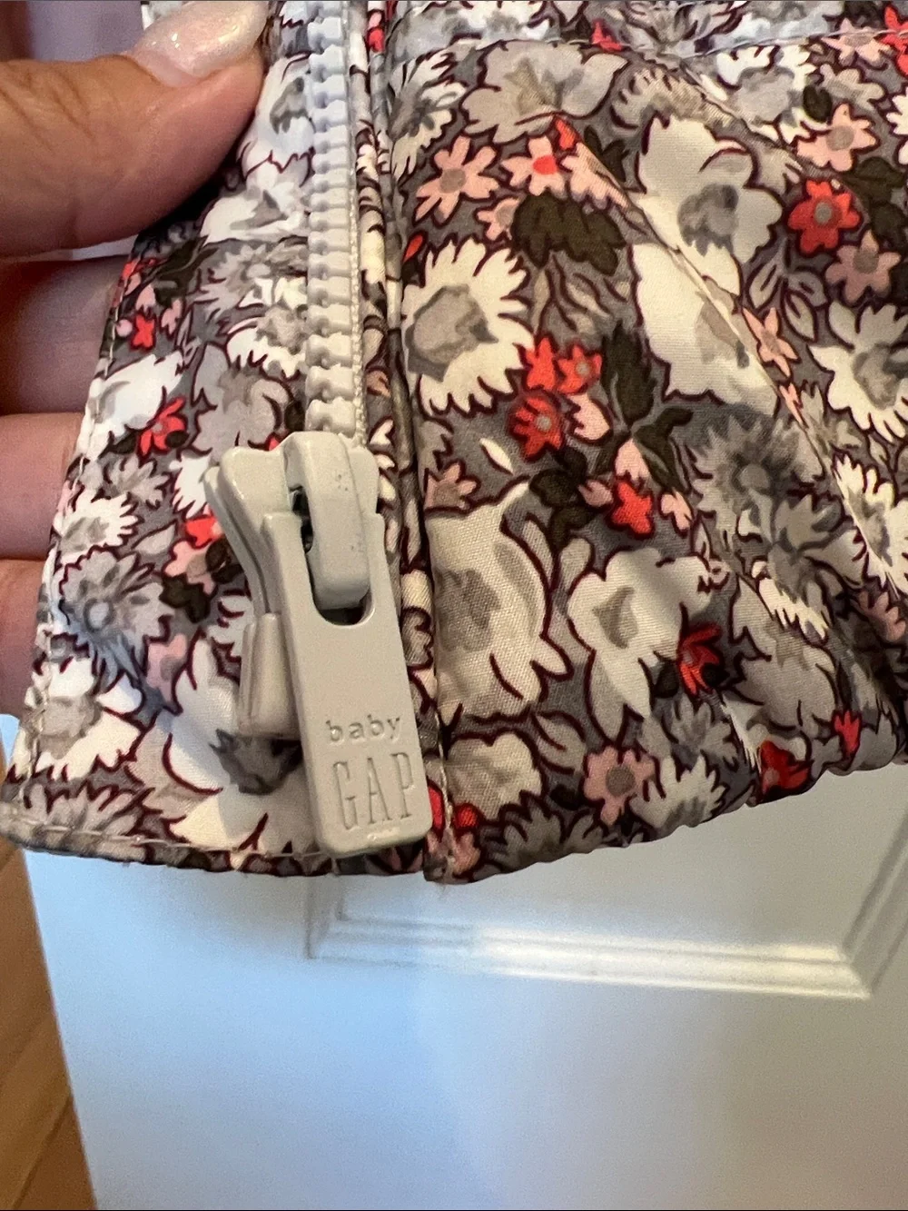 GAP Girls Floral Quilted Vest - Pink, Gray, Red Accents